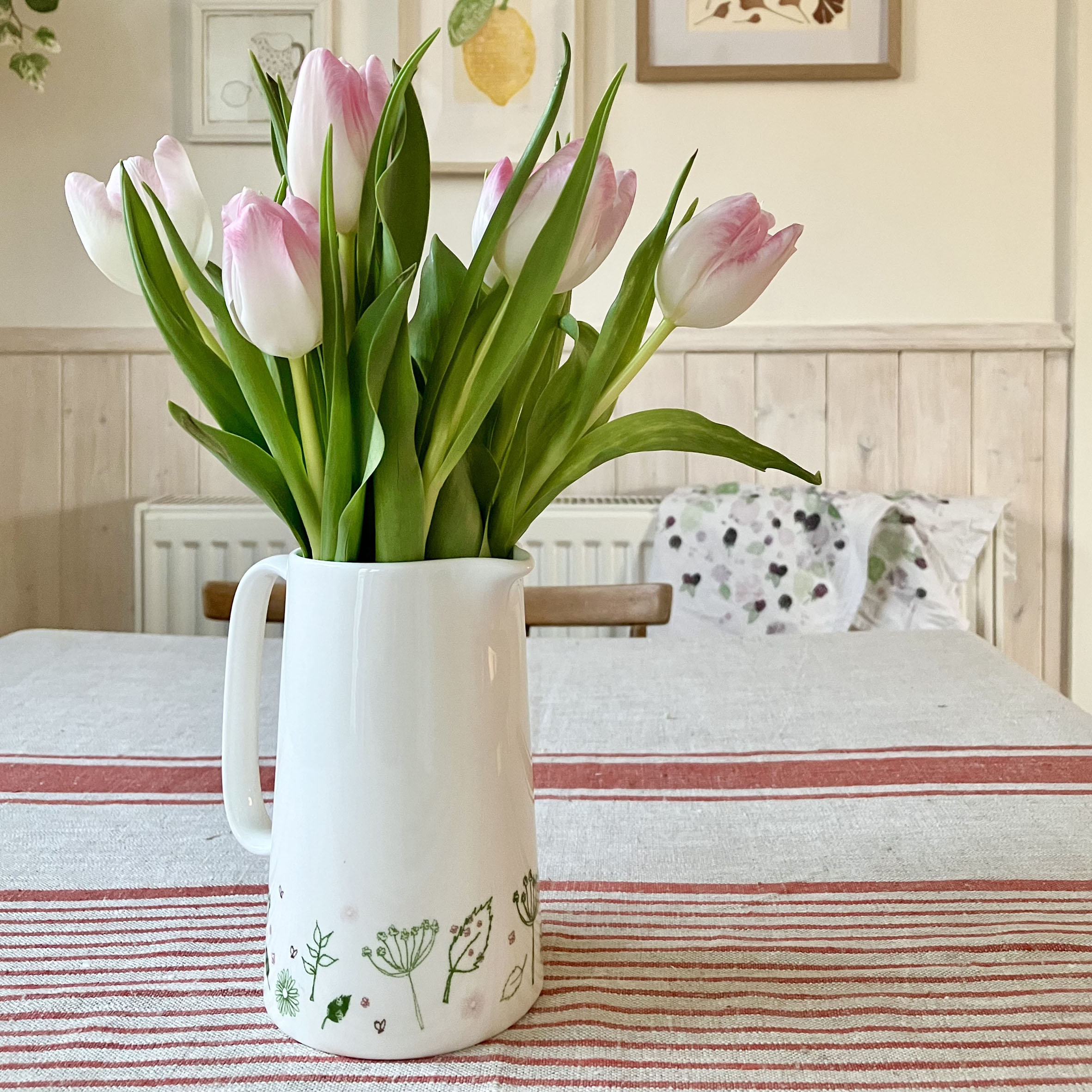 Charlotte Macey home, mid jug and tulips