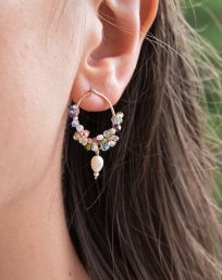 Botanical gemstone earrings with pearl drop