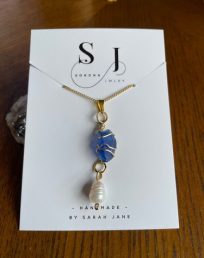 Blue Seaglass and Pearl Necklace