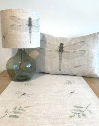 Dragonfly lampshade (made to order), cushion and table runner