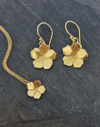 Yellow gold vermeil Buttercup drop earrings and pendant necklace