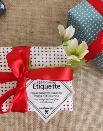 Cabban & Co fabric wrapping with the unique Etiquette Tag