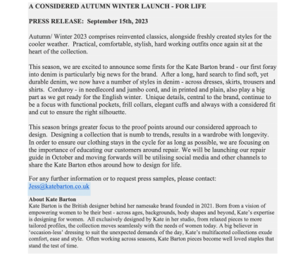 A CONSIDERED AUTUMN WINTER LAUNCH - FOR LIFE