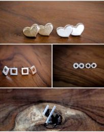 staples, squares, hearts and round earrings